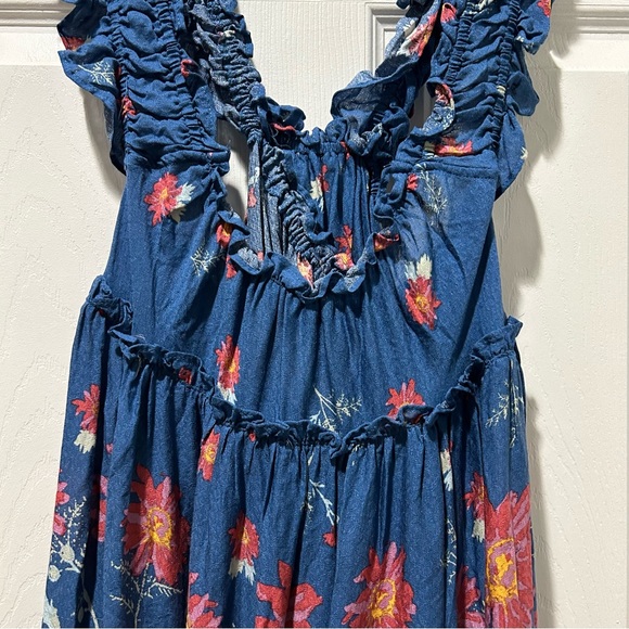 Free People! Intimately Blue Floral Bali Wild Slip Dress In Stellar Combo NWT! - Picture 6 of 12